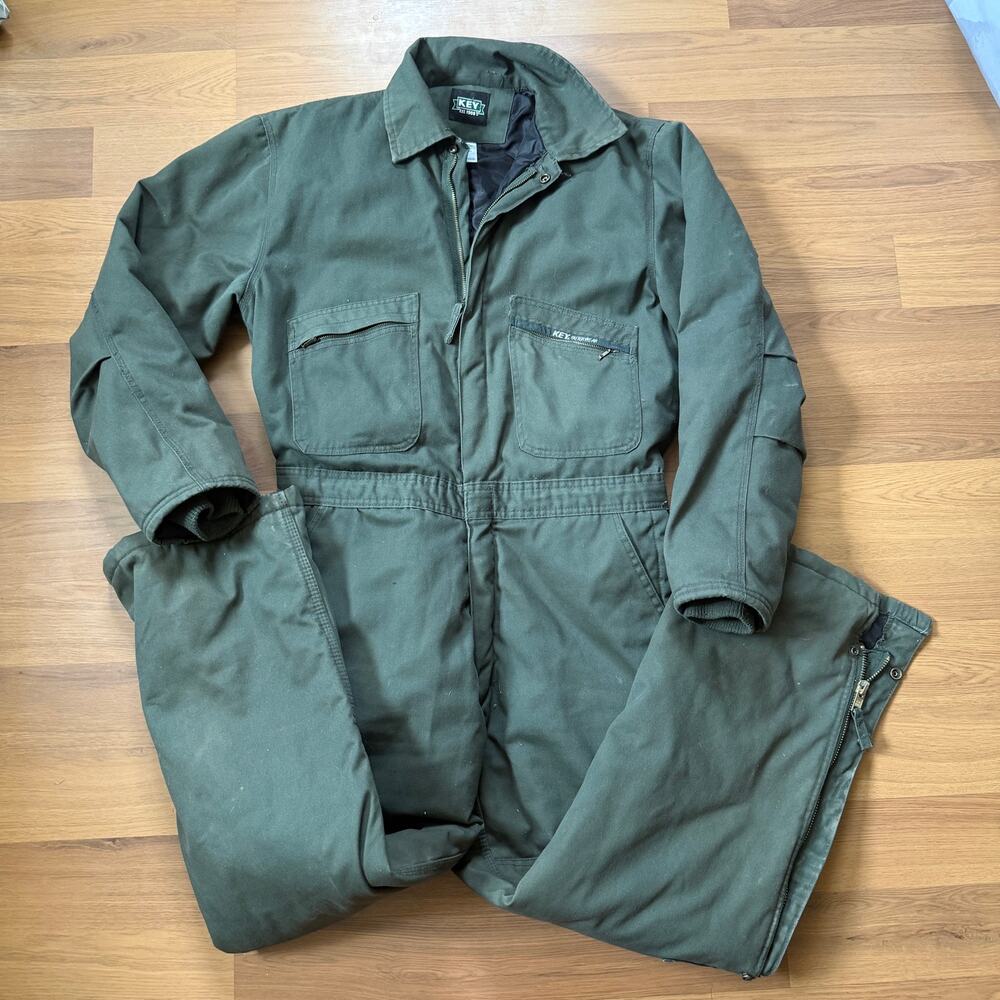 Men's Key Imperial Dark Green Insulated Thermal Lined Work Coveralls Sz Medium